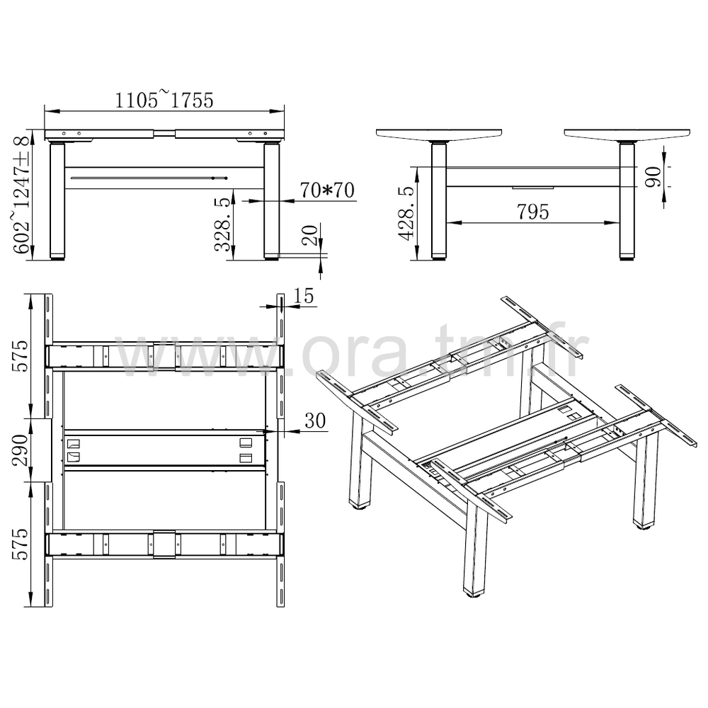 DESK4 - STRUCTURE TABLE REGLABLE - ELECTRIQUE 4 MOTEURS