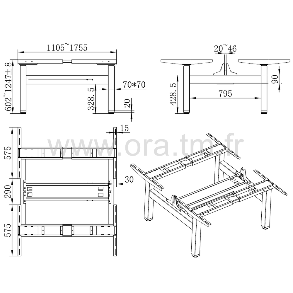 DESK4 - STRUCTURE TABLE REGLABLE - ELECTRIQUE 4 MOTEURS