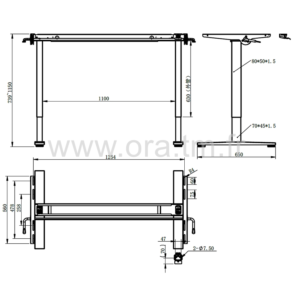 ALTO - STRUCTURE TABLE REGLABLE - REGLAGE PAR VERIN A GAZ