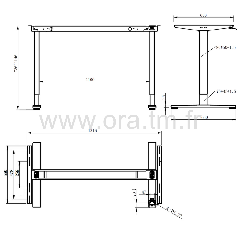 ALTO - STRUCTURE TABLE REGLABLE - REGLAGE PAR VERIN A GAZ