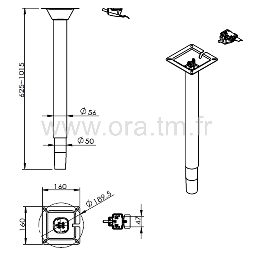 CRG - COMPOSANTS DE TABLE - COLONNE REGLABLE