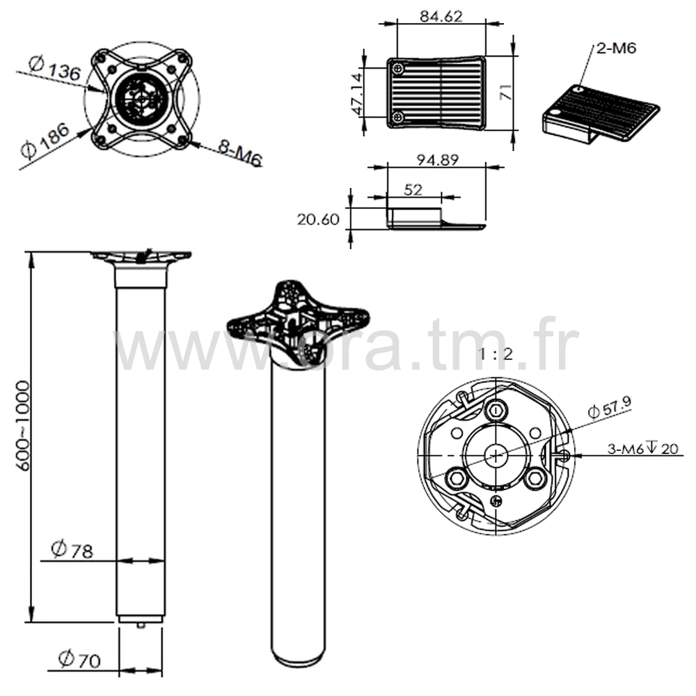 CRG - COMPOSANTS DE TABLE - COLONNE REGLABLE