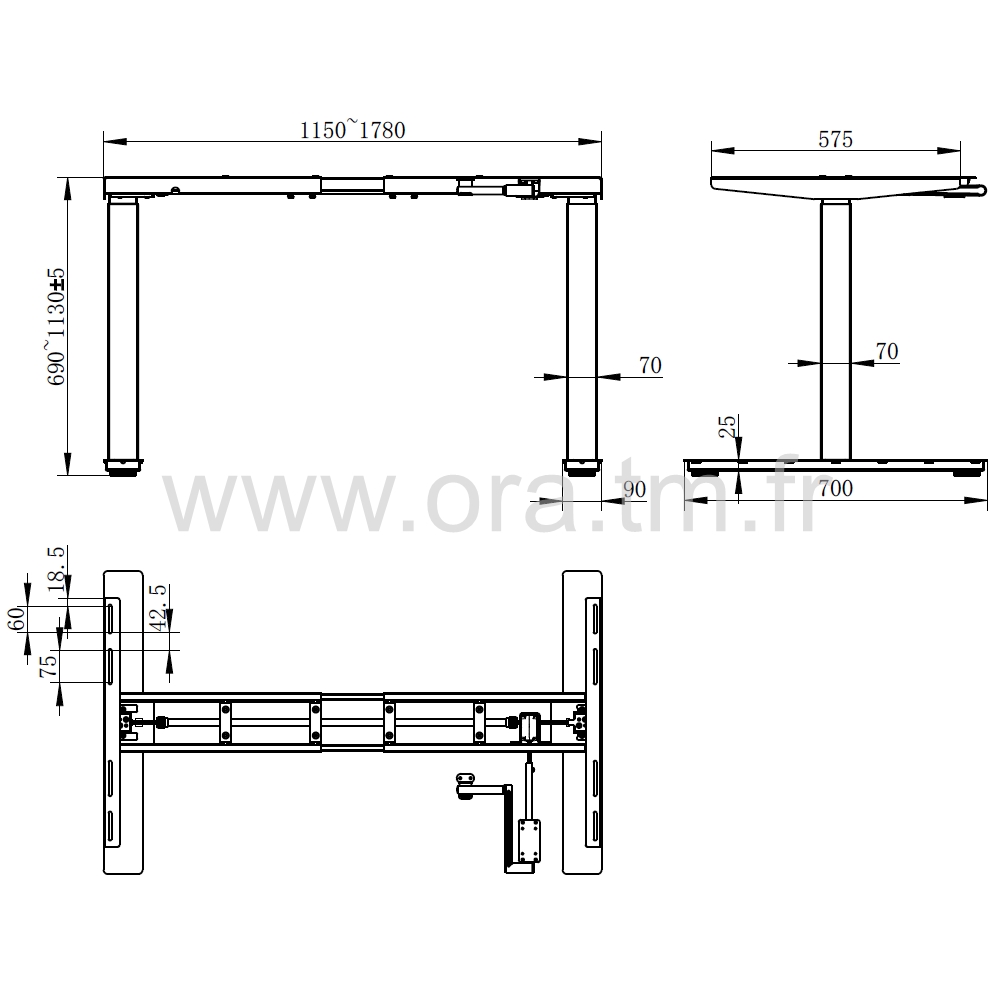 DESK0 - STRUCTURE TABLE REGLABLE - A MANIVELLE