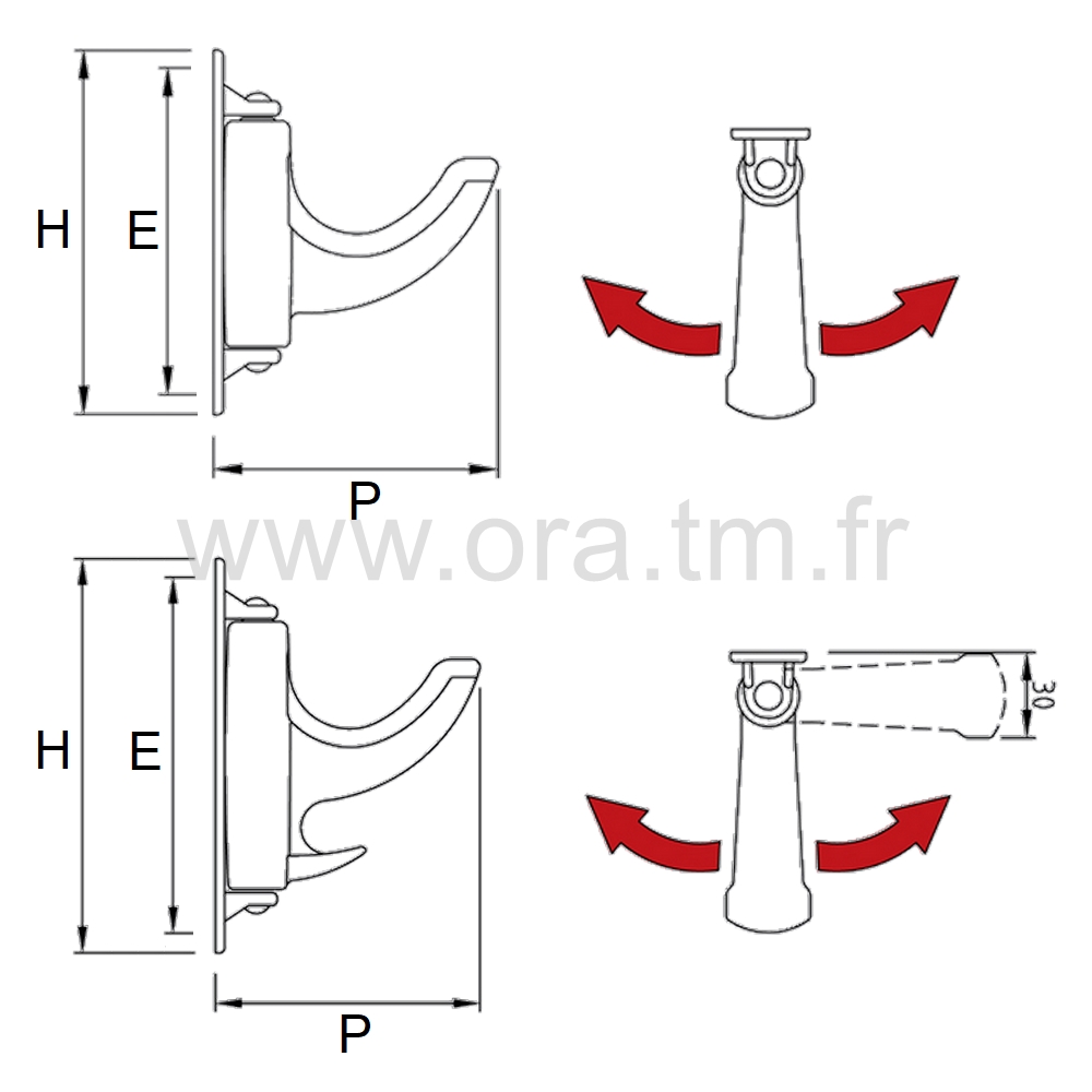 PAT80 - PATERE MURALE - FIXATION A VISSER