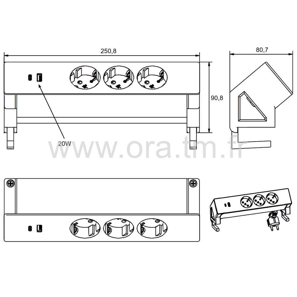 POWER - ACCESSOIRE DE BUREAU - MULTIPRISES SUR PINCE