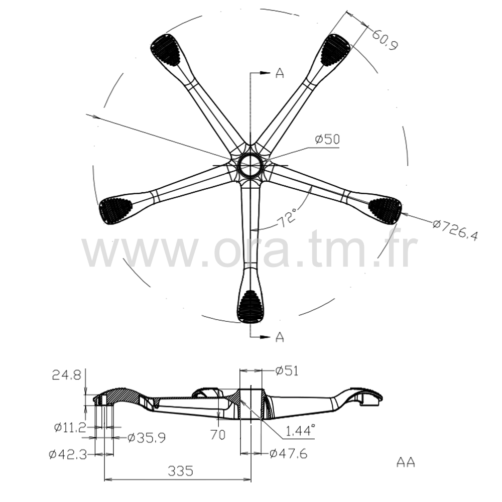 AL73 - PIETEMENT - BASE 5 BRANCHES ALUMINIUM