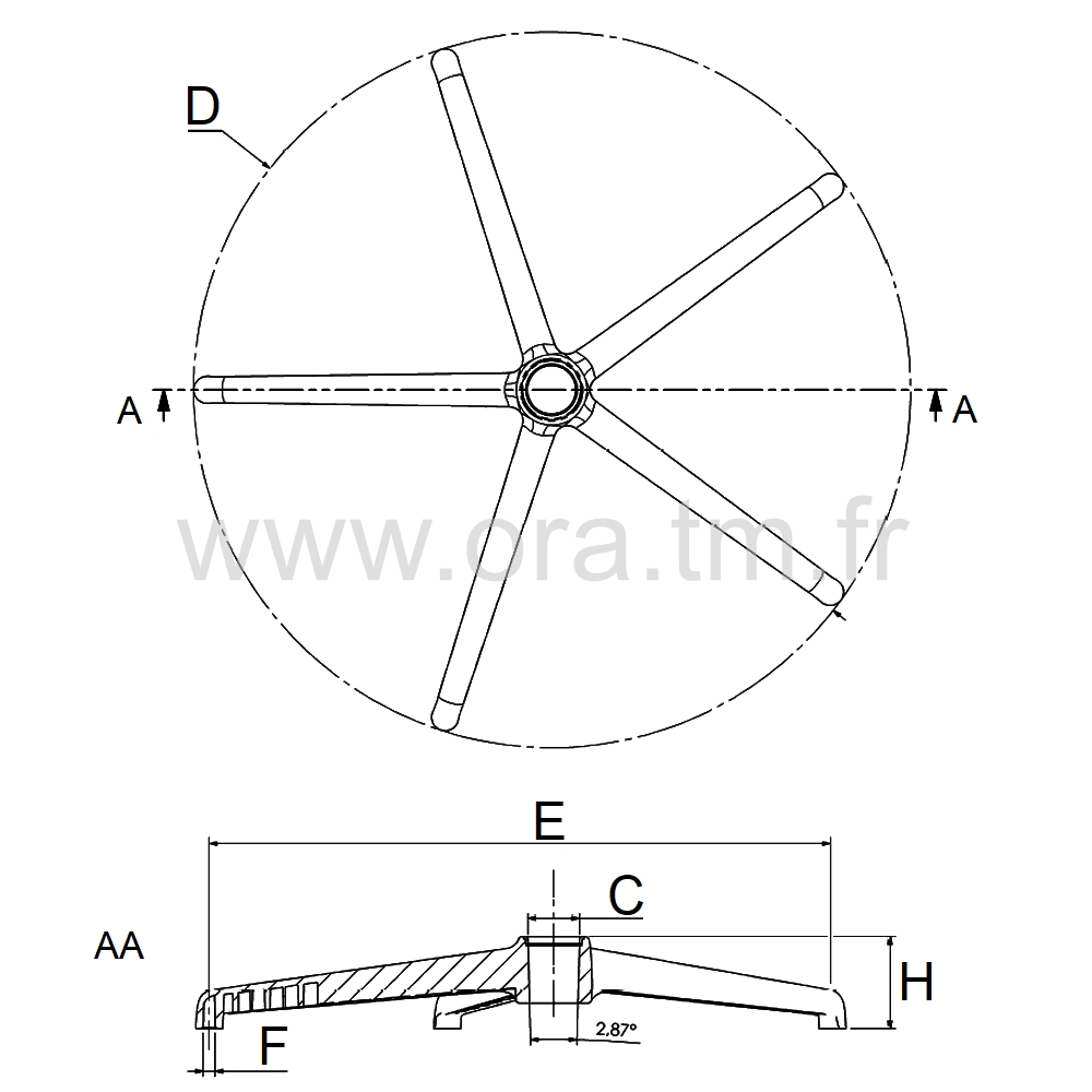 BARI - PIETEMENT - BASE 5 BRANCHES POLYAMIDE