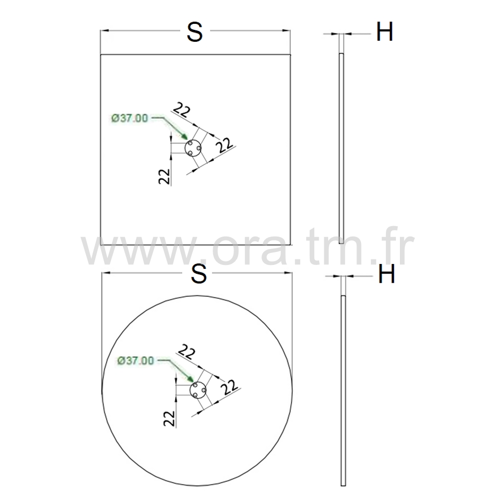 BASINOX - PIETEMENT - BASE PLATE CARREE-RONDE