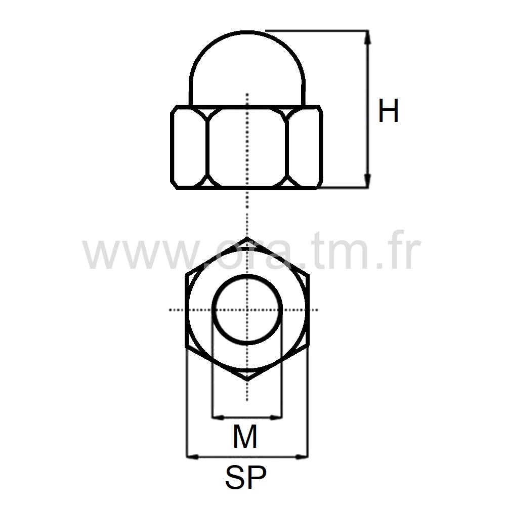 EHB - ECROU BOUTON-ECROU - HEXAGONAL FILETAGE BORGNE