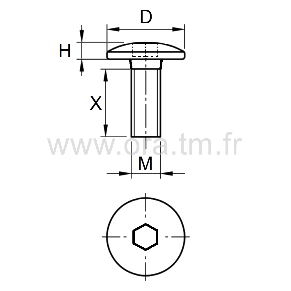 TBHC - VIS ACIER - TETE BOMBEE PRISE HC