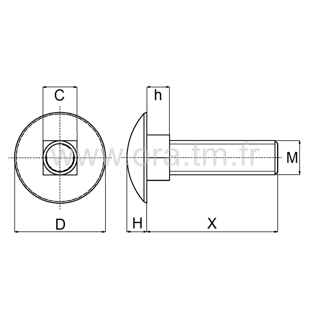 VRCC - VIS PLASTIQUE - TETE BOMBEE COLLET CARRE