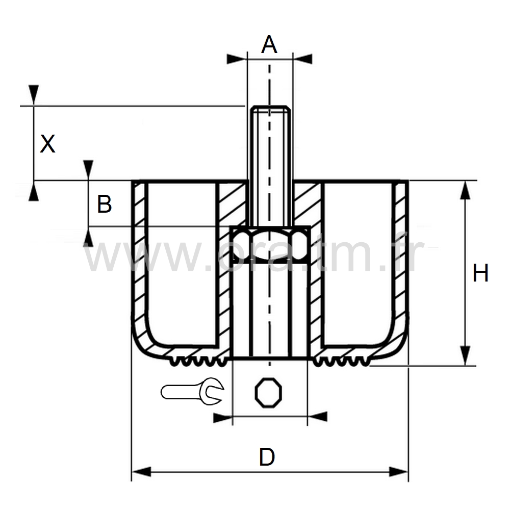 GLH2M - PIED A VISSER - BASE CYLINDRIQUE