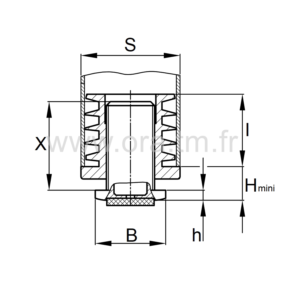 IVR2FE - INSERT VERIN AMORTISSEUR - TUBE RECTANGLE