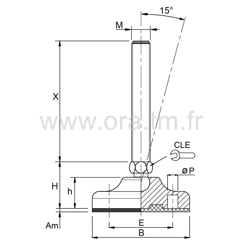 VMB1 - VERIN PIED MACHINE - PRISE HEXA ANGLE 15°