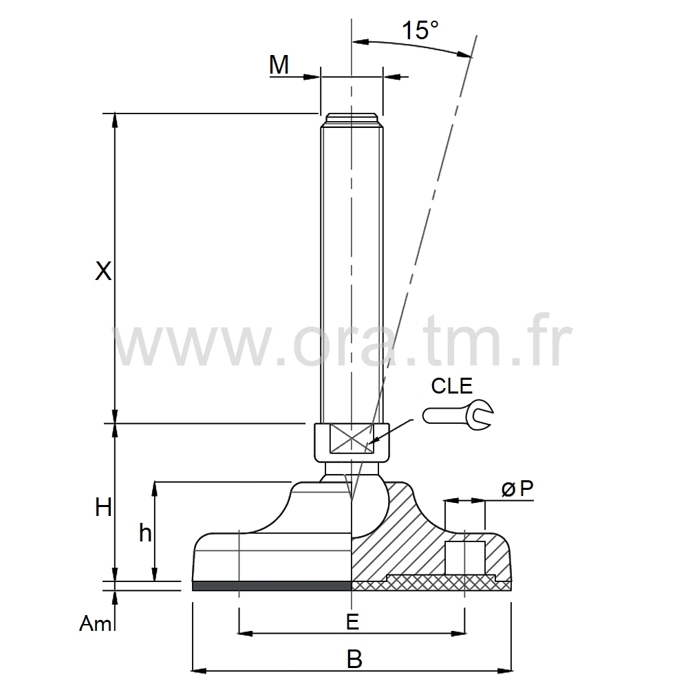 VMB2 - VERIN PIED MACHINE - PRISE 2 PLATS ANGLE 15°