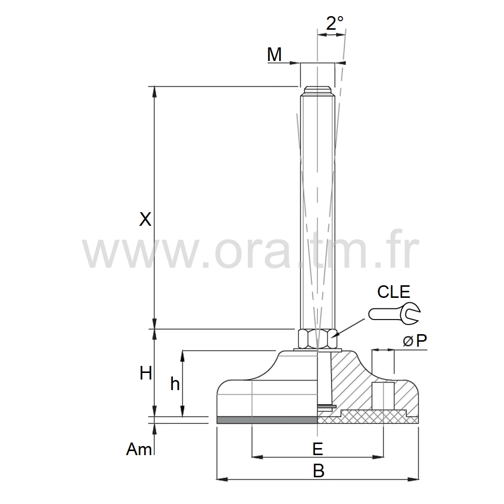 VMB3 - VERIN PIED MACHINE - PRISE HEXA ANGLE 2°