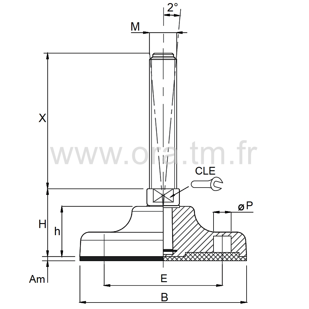 VMB4 - VERIN PIED MACHINE - PRISE 2 PLATS ANGLE 2°