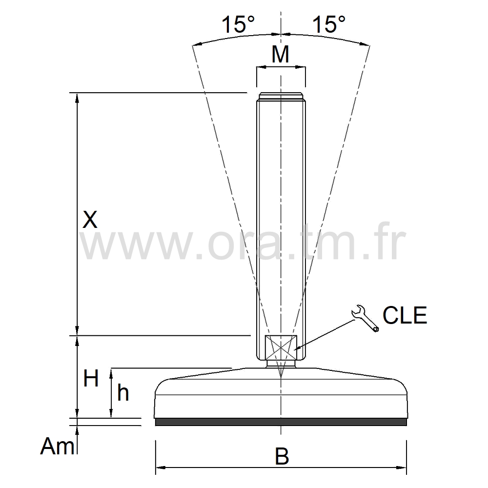 VMB5 - VERIN PIED CONVOYEUR - PRISE 2 PLATS ANGLE 15°