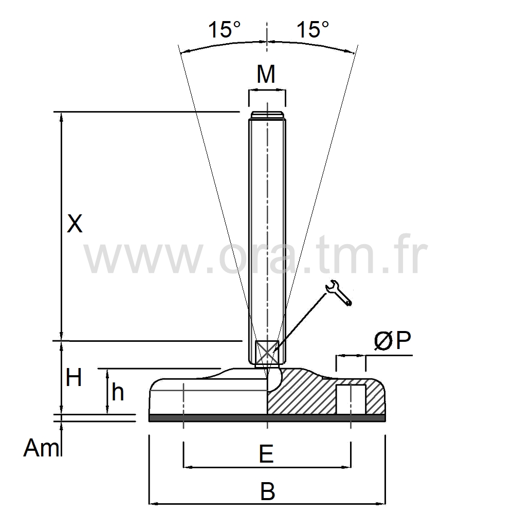 VMB7 - VERIN PIED CONVOYEUR - PRISE 2 PLATS ANGLE 15°