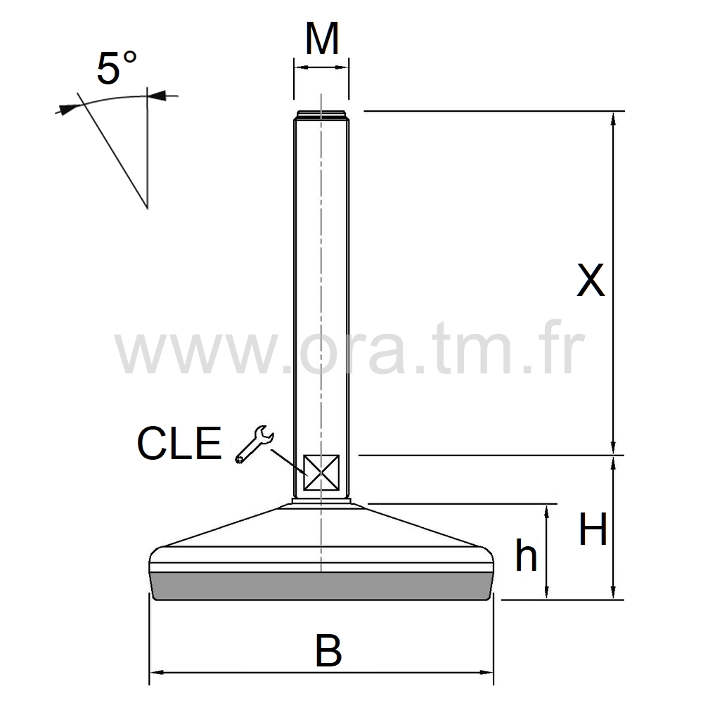 VMC - VERIN PIED MACHINE - HYGIENIQUE ANGLE 5°