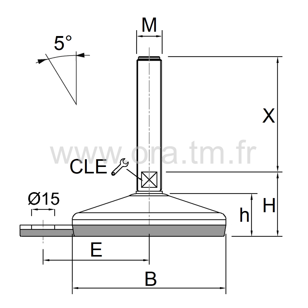 VMC1 - VERIN PIED MACHINE - HYGIENIQUE ANGLE 5°