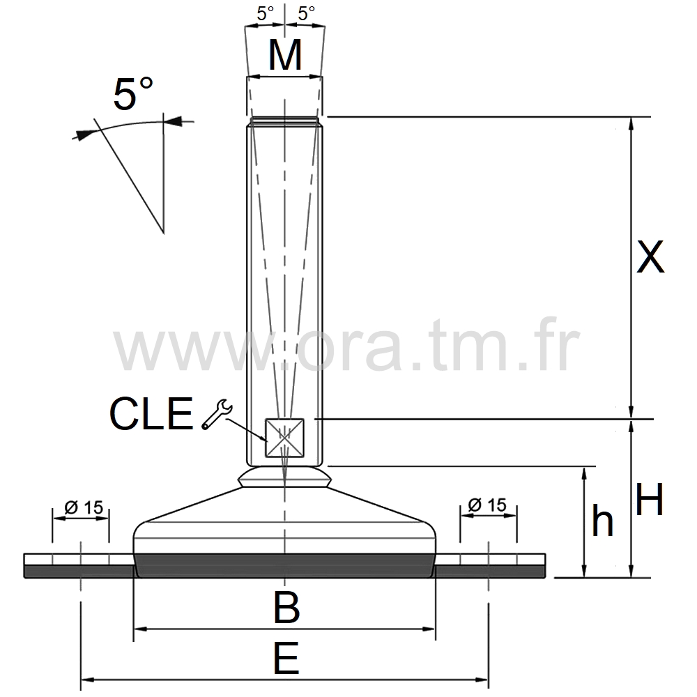 VMC2 - VERIN PIED MACHINE - HYGIENIQUE ANGLE 5°