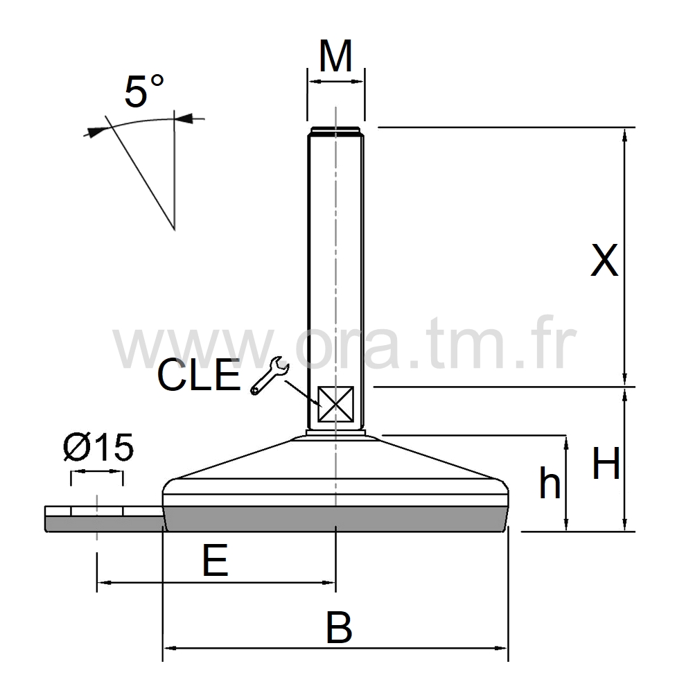 VME1 - VERIN PIED MACHINE - APPUI VULCANISE ANGLE 5°