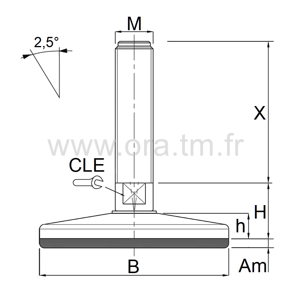 VMF - VERIN PIED MACHINE - CHARGE LOURDE ANGLE 2,5°