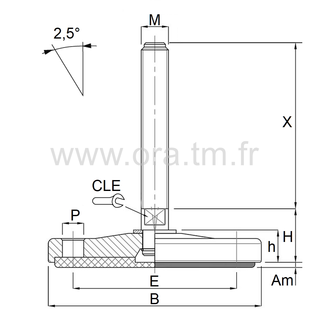 VMF2 - VERIN PIED MACHINE - CHARGE LOURDE ANGLE 2,5°