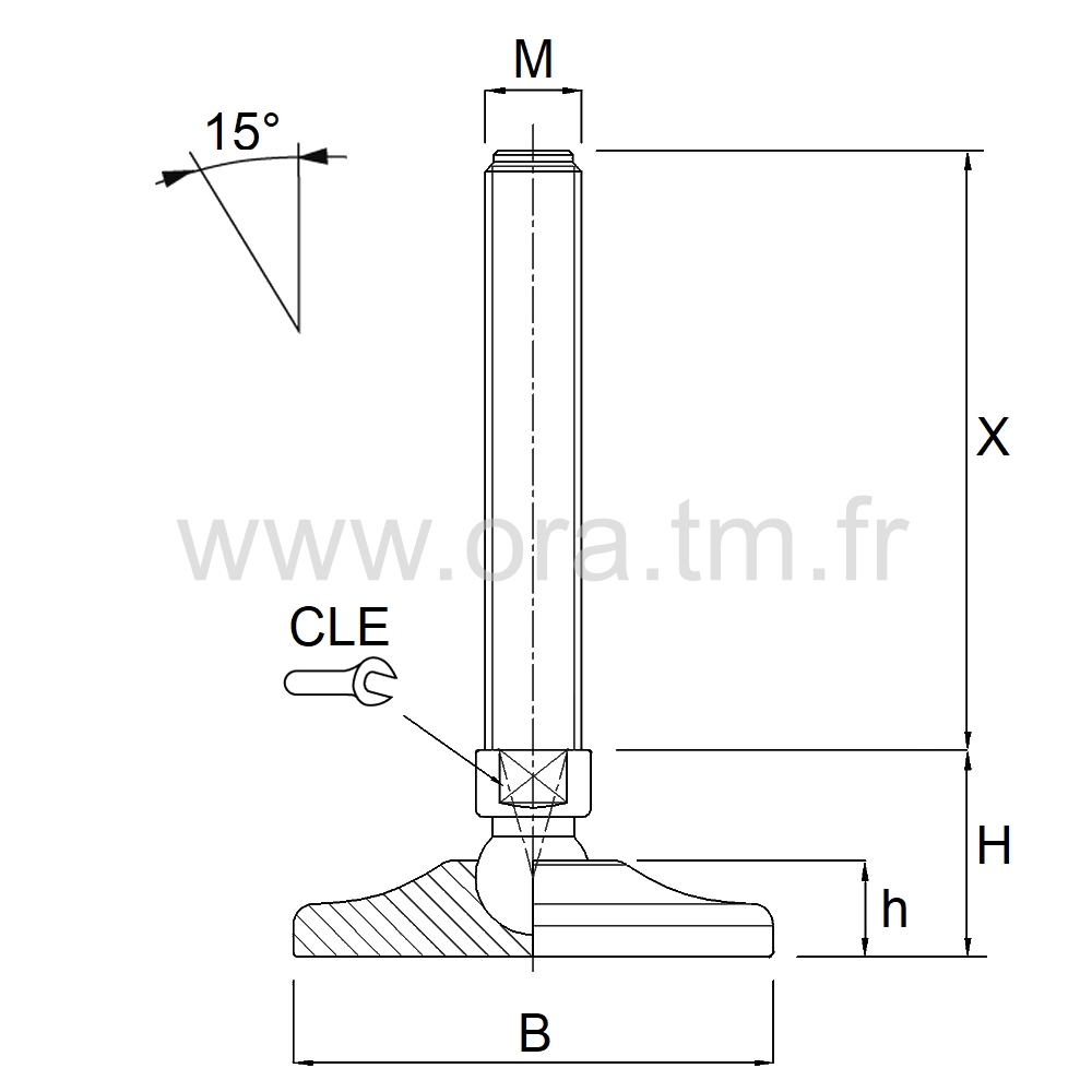 VMH - VERIN PIED MACHINE - CHARGE LOURDE ANGLE 15°