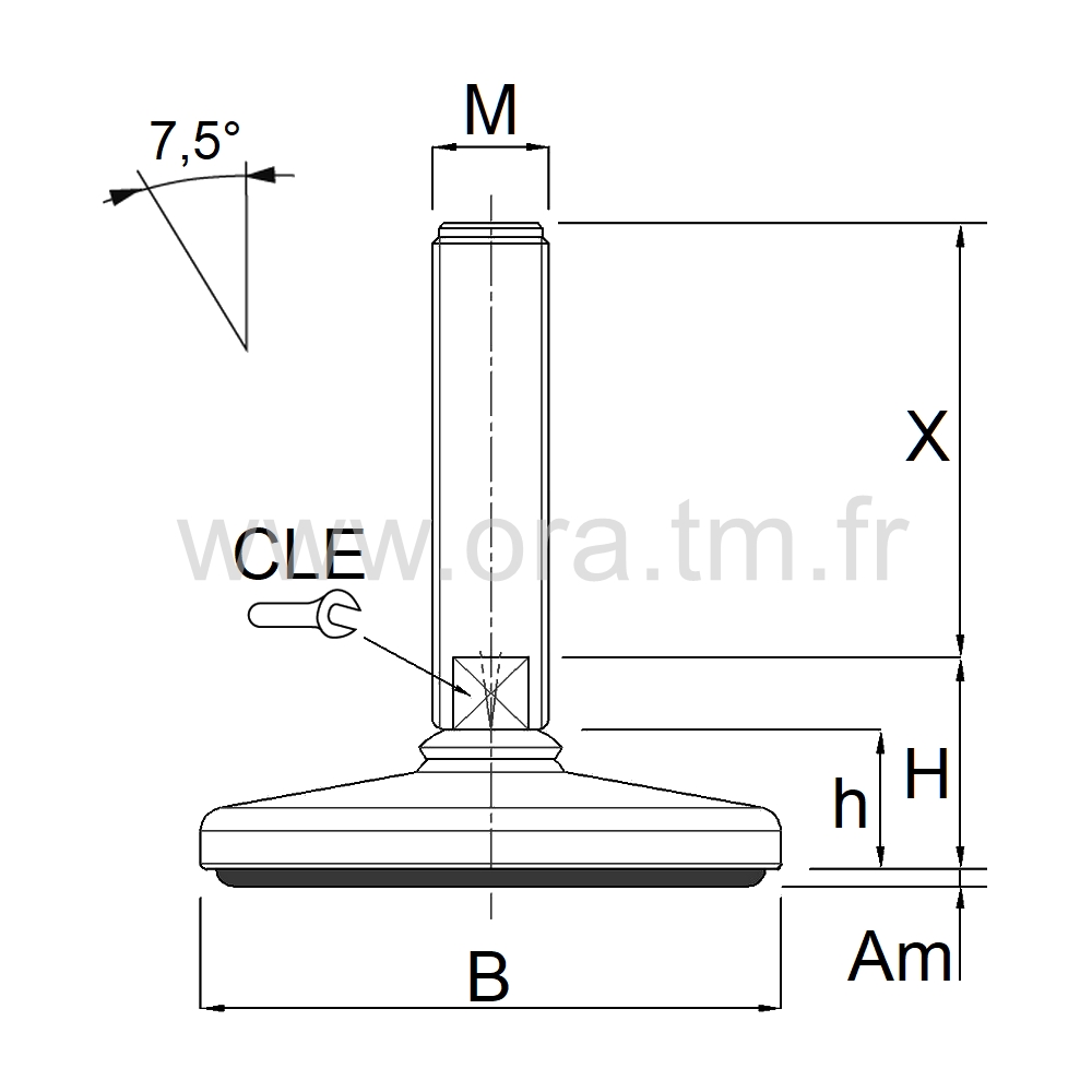 VMI - VERIN PIED MACHINE - CHARGE MOYENNE ANGLE 7,5°