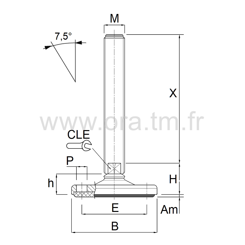 VMI2 - VERIN PIED MACHINE - CHARGE MOYENNE ANGLE 7,5°