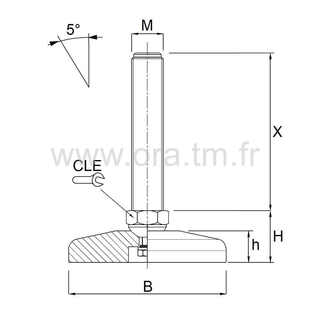 VMJ - VERIN PIED MACHINE - CHARGE LOURDE ANGLE 5°