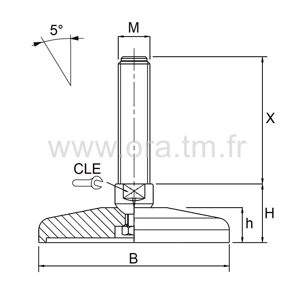 VMJ - VERIN PIED MACHINE - CHARGE LOURDE ANGLE 5°