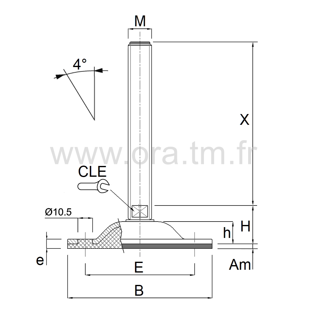 VMM2 - VERIN PIED MACHINE - CHARGE MOYENNE ANGLE 4°