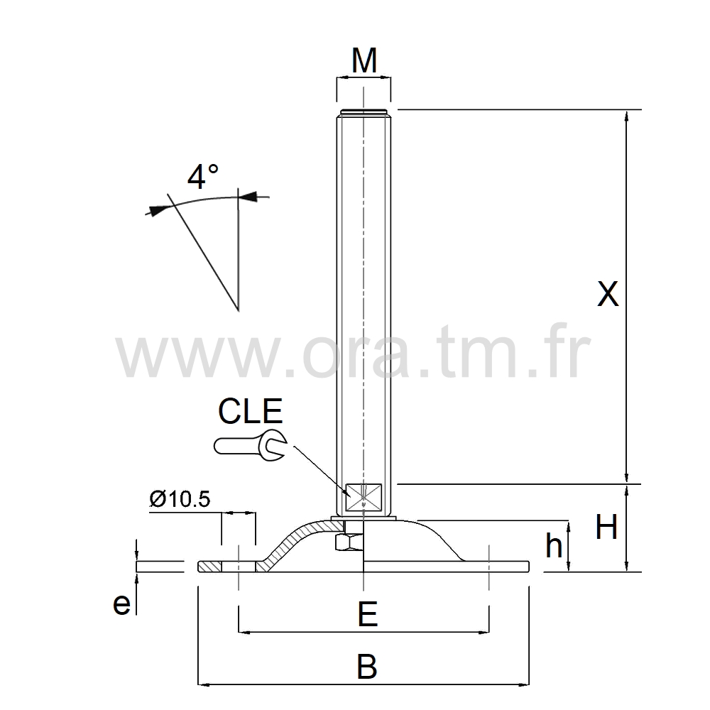 VMM2 - VERIN PIED MACHINE - CHARGE MOYENNE ANGLE 4°