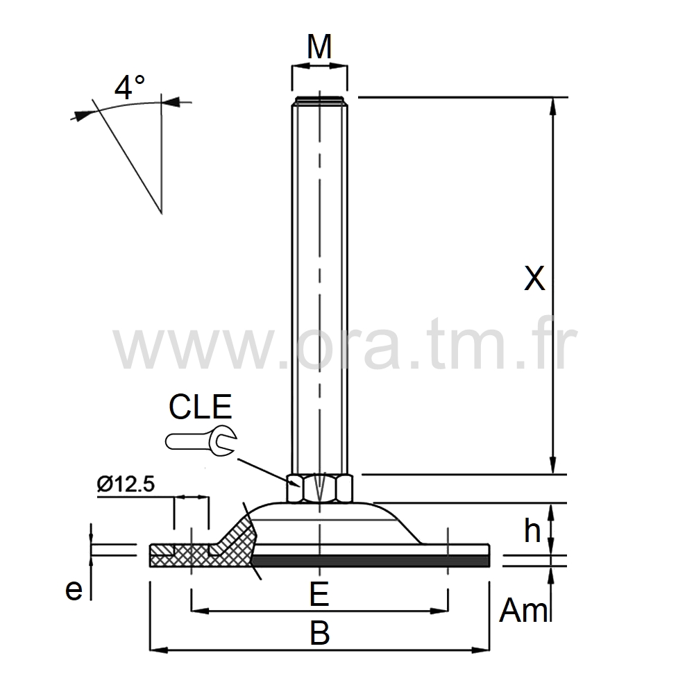 VMM4 - VERIN PIED MACHINE - CHARGE MOYENNE ANGLE 4°