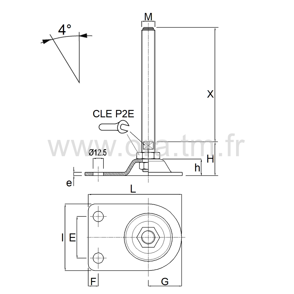 VMMB - VERIN PIED MACHINE - CHARGE MOYENNE ANGLE 4°