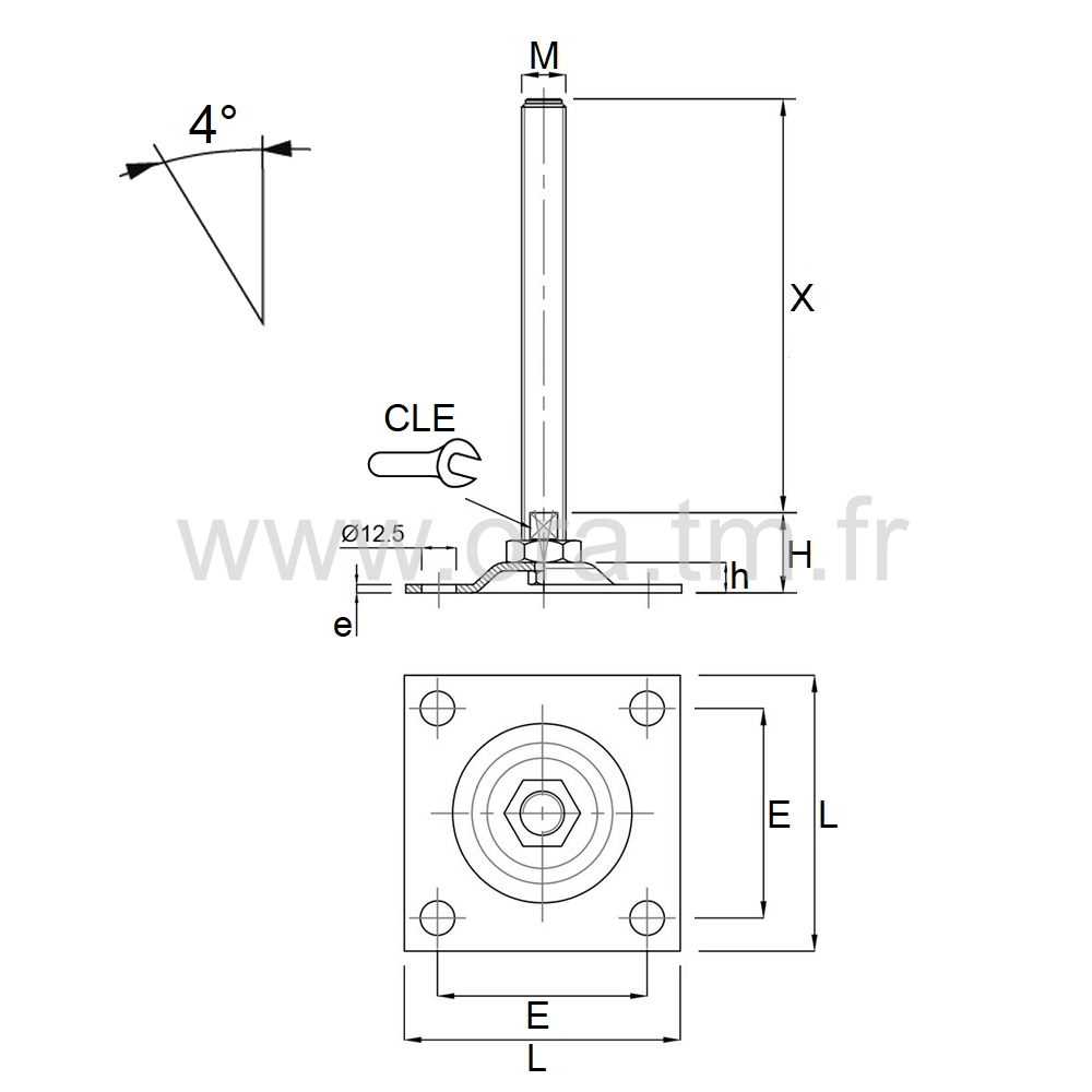 VMMC - VERIN PIED MACHINE - CHARGE MOYENNE ANGLE 4°