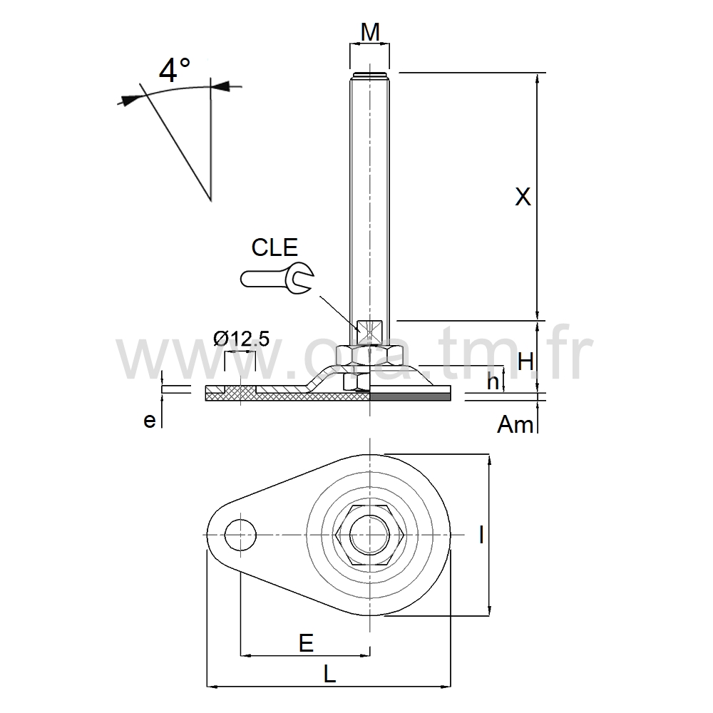 VMMD - VERIN PIED MACHINE - CHARGE MOYENNE ANGLE 4°