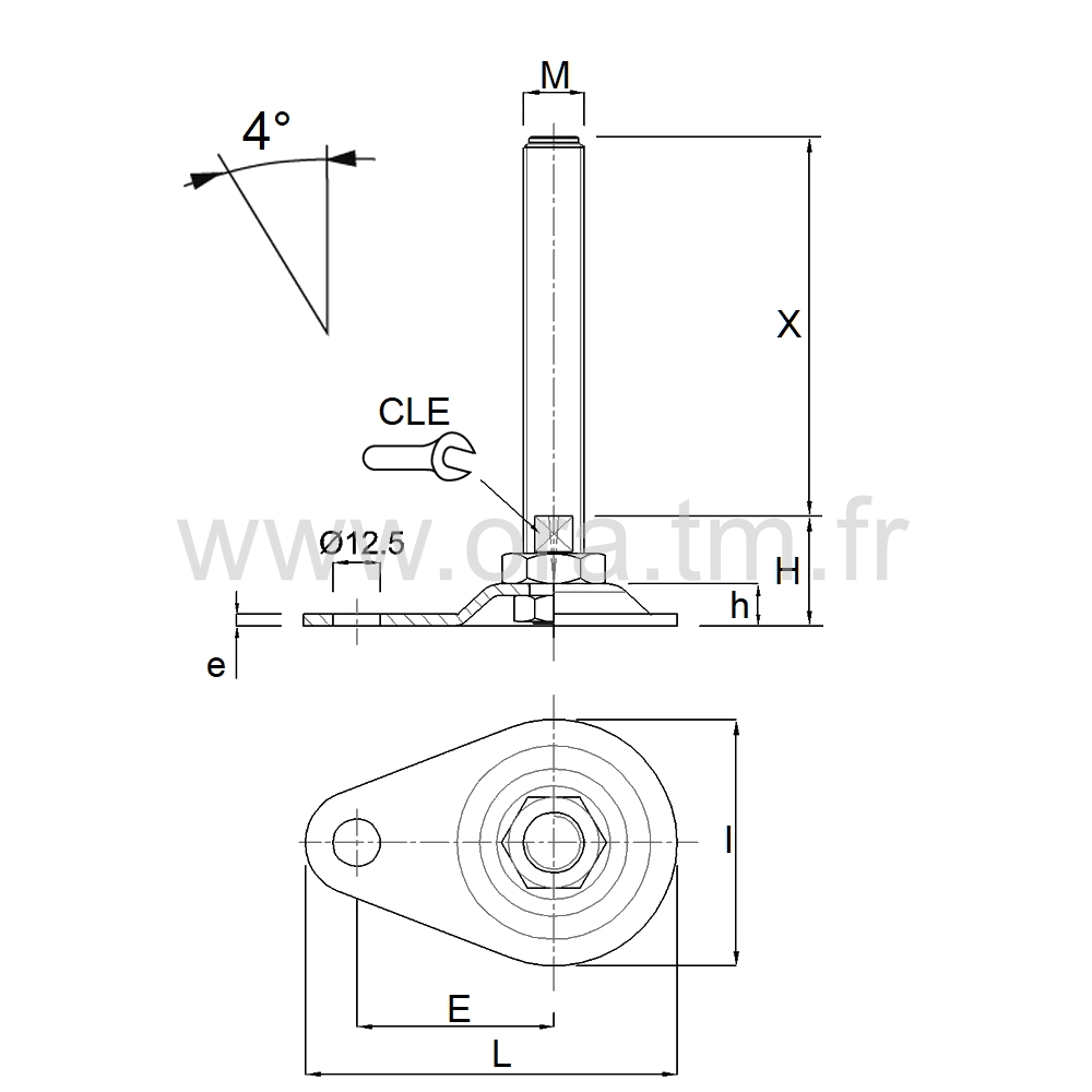 VMMD - VERIN PIED MACHINE - CHARGE MOYENNE ANGLE 4°