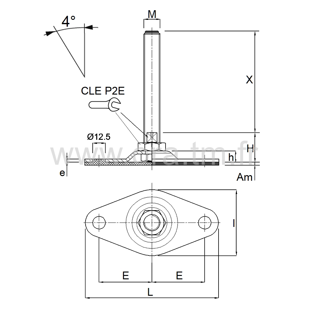 VMME - VERIN PIED MACHINE - CHARGE MOYENNE ANGLE 4°