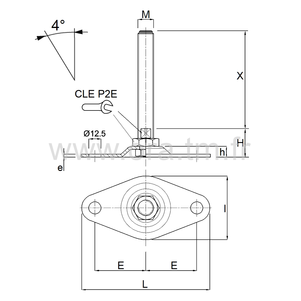 VMME - VERIN PIED MACHINE - CHARGE MOYENNE ANGLE 4°