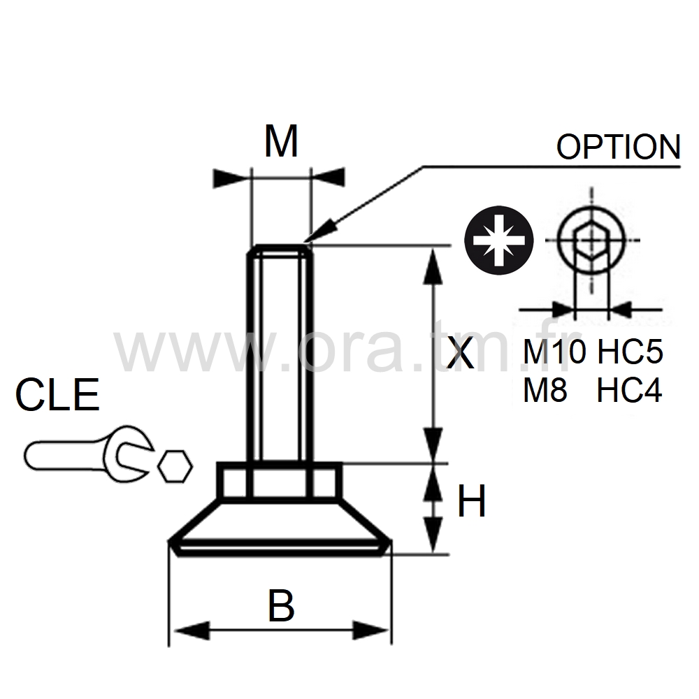 VPE - VERIN RIGIDE - BASE CONIQUE