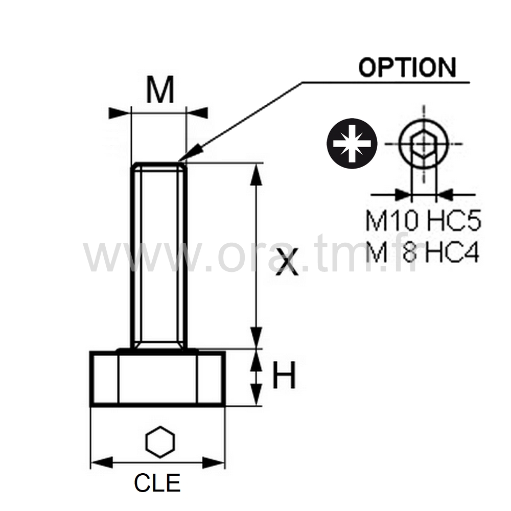 VPH - VERIN RIGIDE - BASE HEXAGONALE