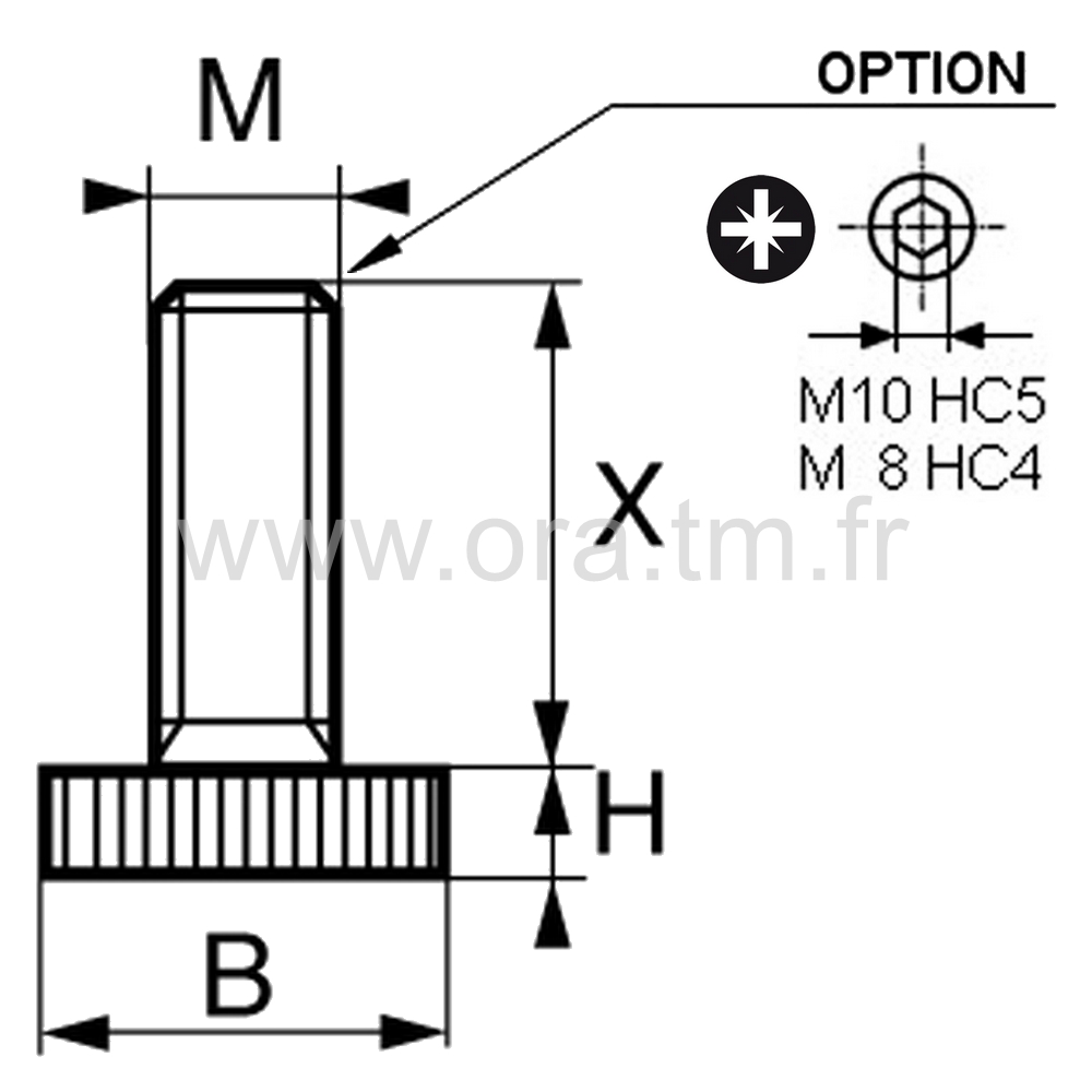 VPL - VERIN RIGIDE - BASE CYLINDRIQUE MOLETEE