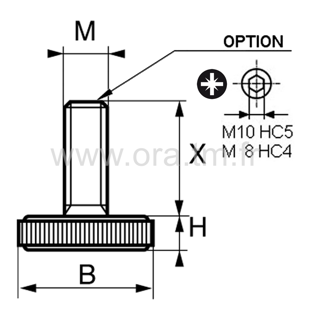 VPL2 - VERIN RIGIDE - BASE CYLINDRIQUE MOLETEE