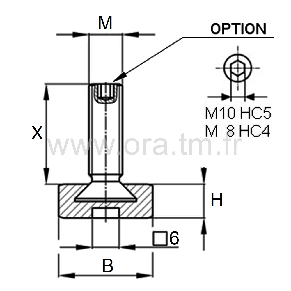 VPO - VERIN RIGIDE - BASE OCTOGONALE