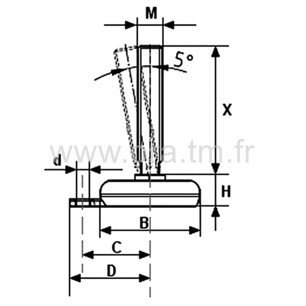 VSC1 - VERIN PIED MACHINE - BASE APPUI AMORTISSEUR