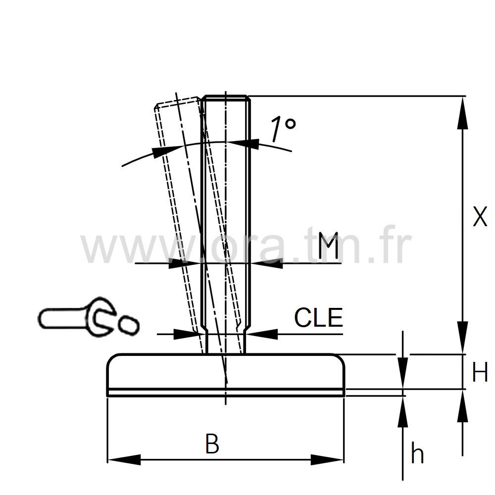 VSG - VERIN PIED MACHINE - BASE CYLINDRIQUE METAL